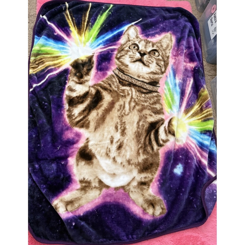 Cat Galaxy Fleece Throw Blanket Colorful Space Kitty Soft Plush Throw